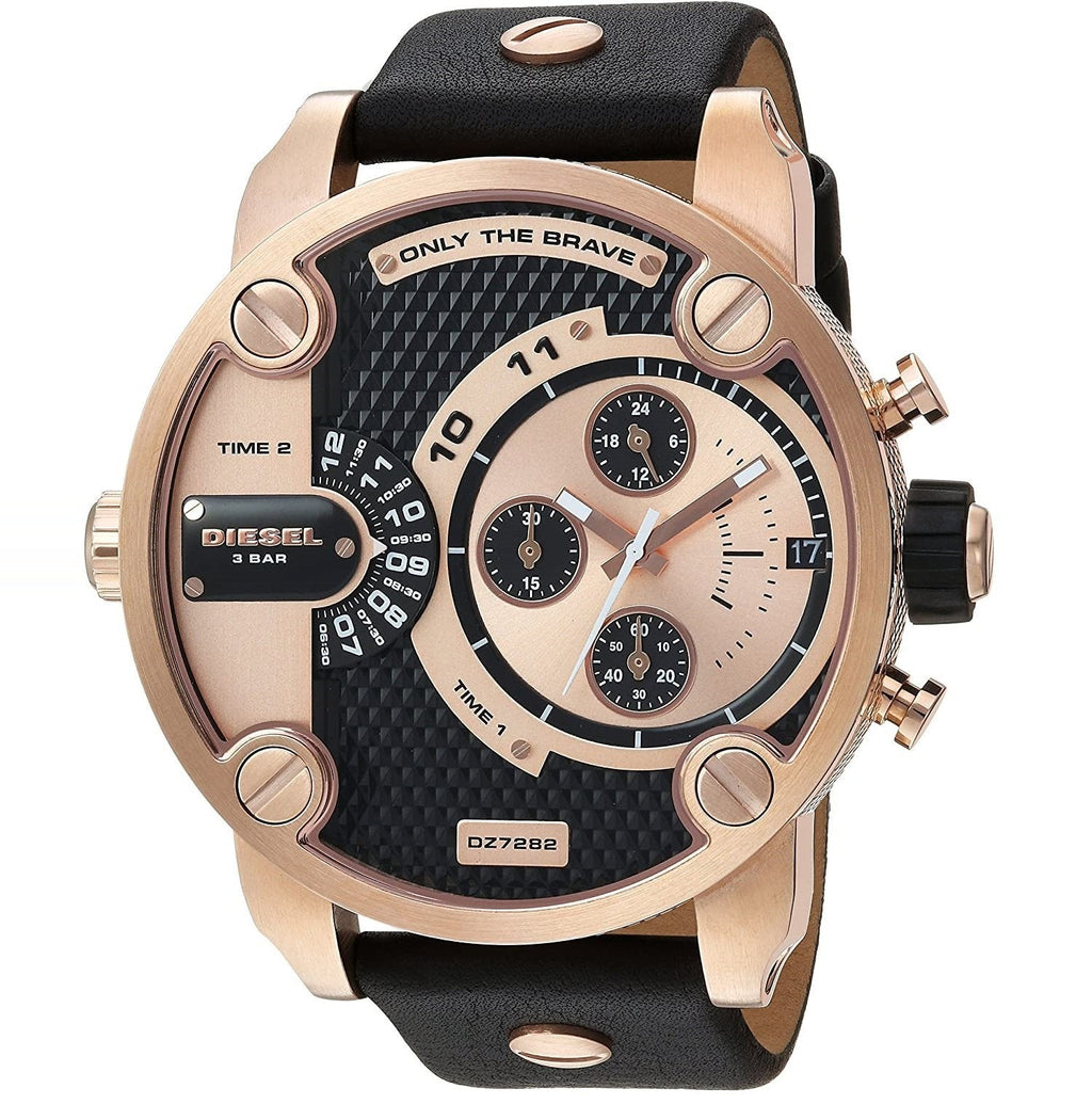 Diesel DZ7282 Little Daddy Men's Watch – Black & Gold Dial & Black Leather Strap