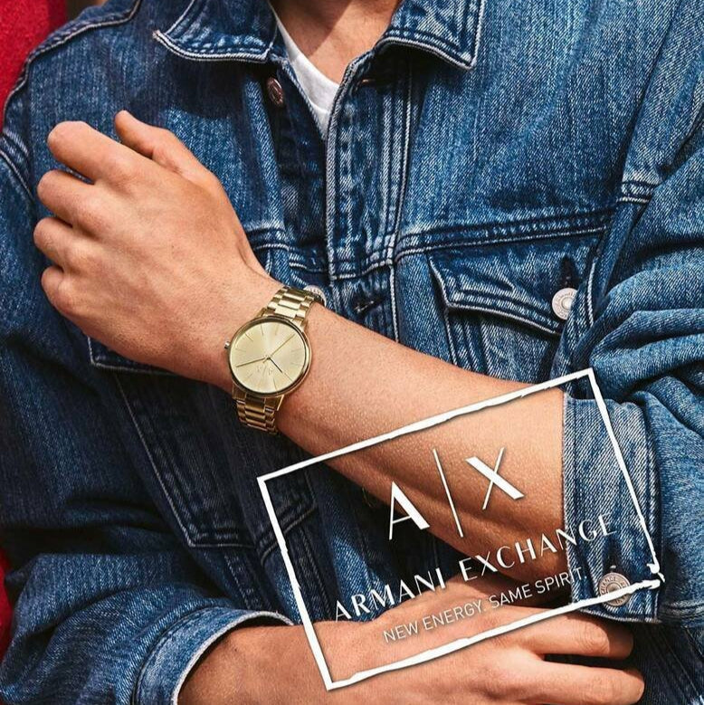 Armani Exchange Cayde AX2707 Men's Analog Watch – Gold Dial with Coordinated Gold Stainless Steel Strap
