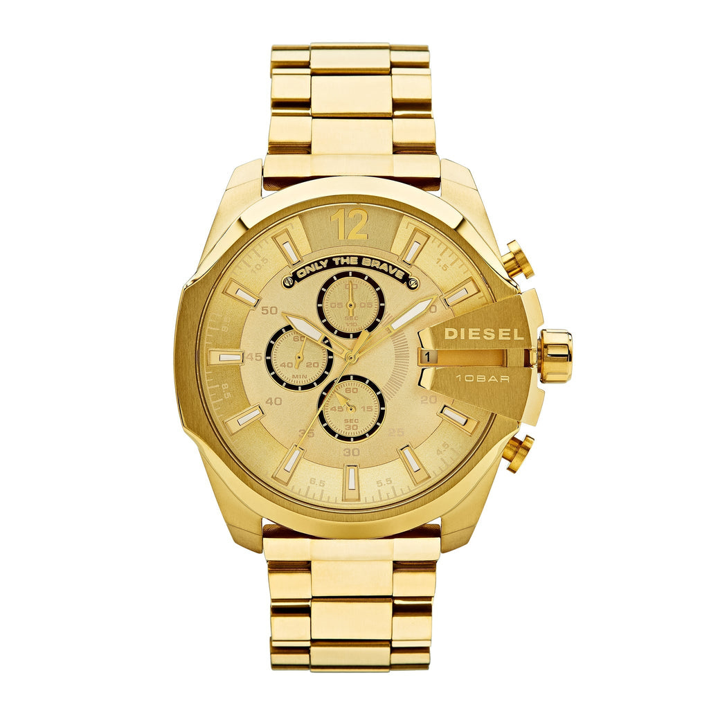 Diesel DZ4360 Mega Chief Chronograph Men's Watch – Gold Dial & Gold Stainless Steel Strap