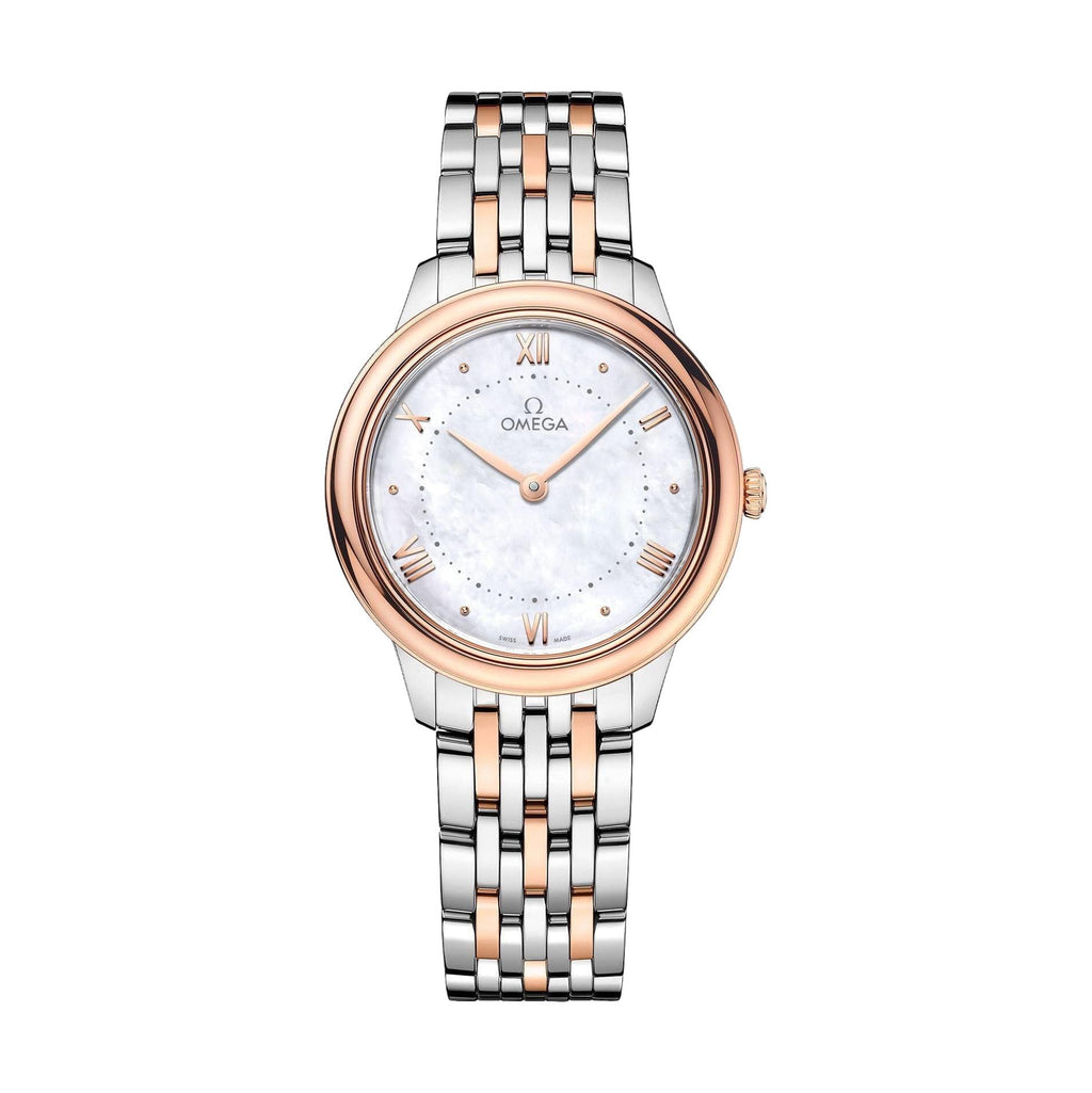 OMEGA De Ville Prestige Quartz Steel and Sedna Gold 30mm - White, Mother-of-Pearl on Bracelet
